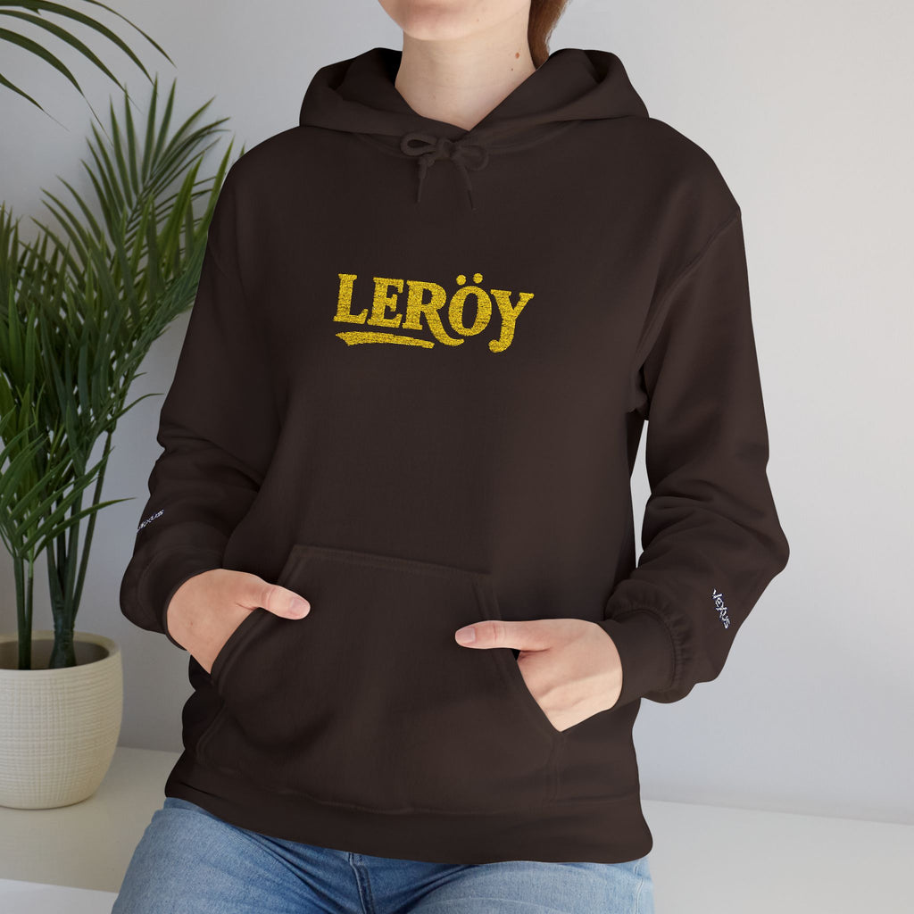 Leroy Floral Script Hoodie — White Cozy Name Graphic Sweatshirt