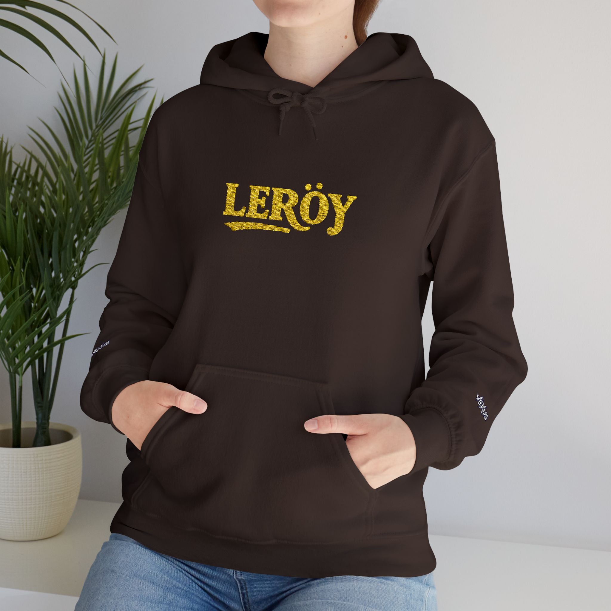 Leroy Floral Script Hoodie — White Cozy Name Graphic Sweatshirt