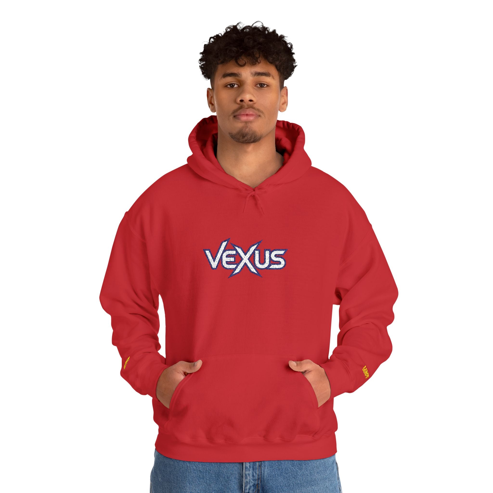 Vexus Logo Hoodie — White Streetwear Pullover with Distressed Graphic