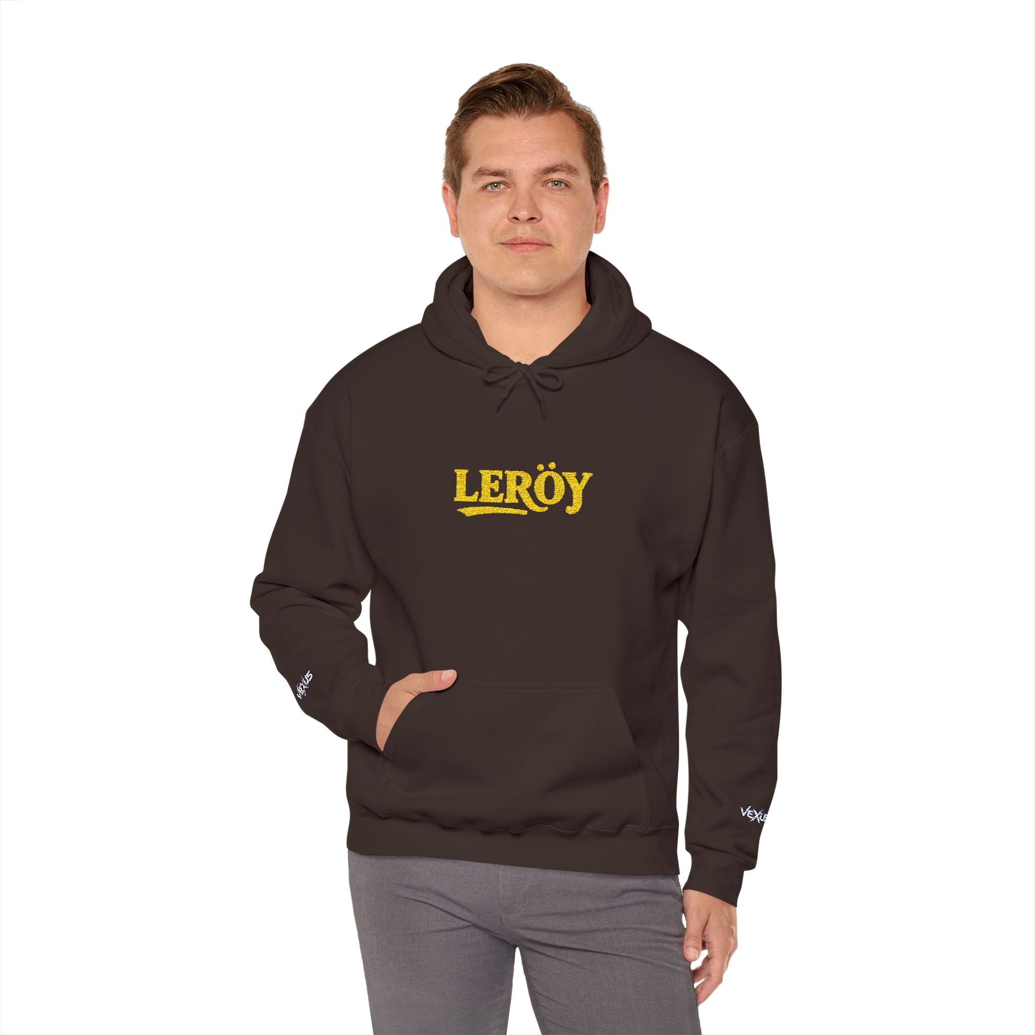 Leroy Floral Script Hoodie — White Cozy Name Graphic Sweatshirt