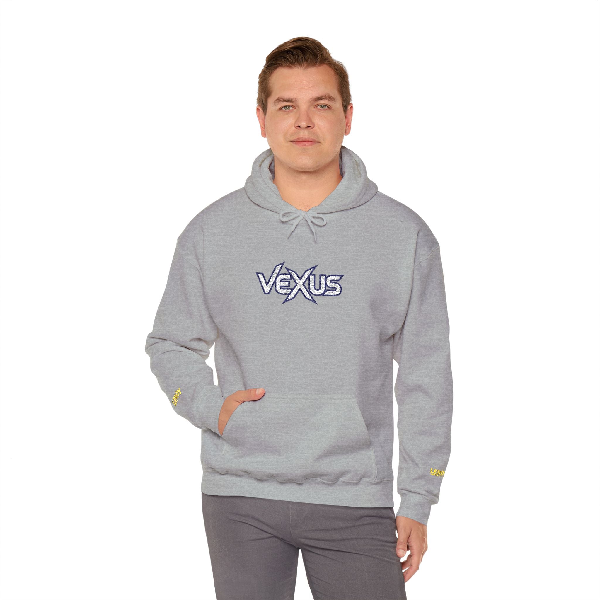 Vexus Logo Hoodie — White Streetwear Pullover with Distressed Graphic