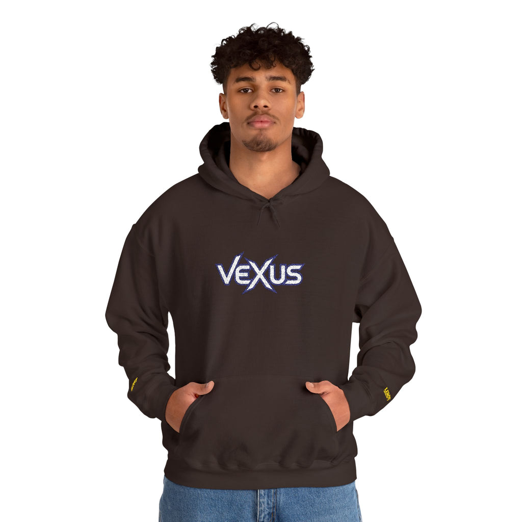 Vexus Logo Hoodie — White Streetwear Pullover with Distressed Graphic
