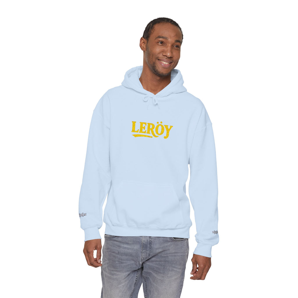 Leroy Floral Script Hoodie — White Cozy Name Graphic Sweatshirt