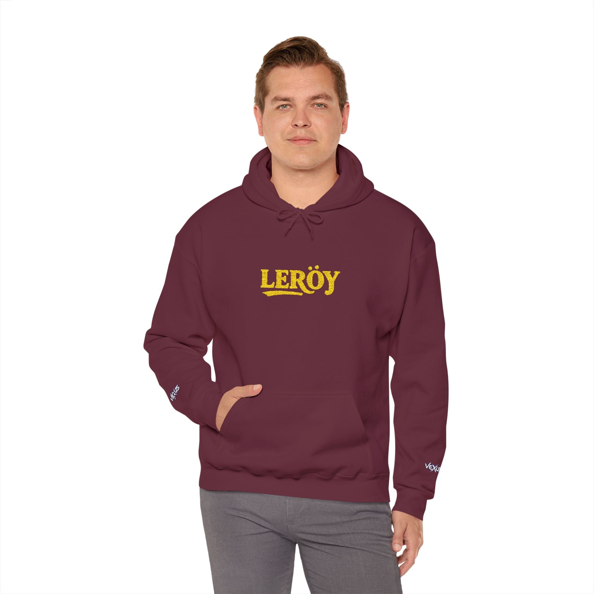 Leroy Floral Script Hoodie — White Cozy Name Graphic Sweatshirt