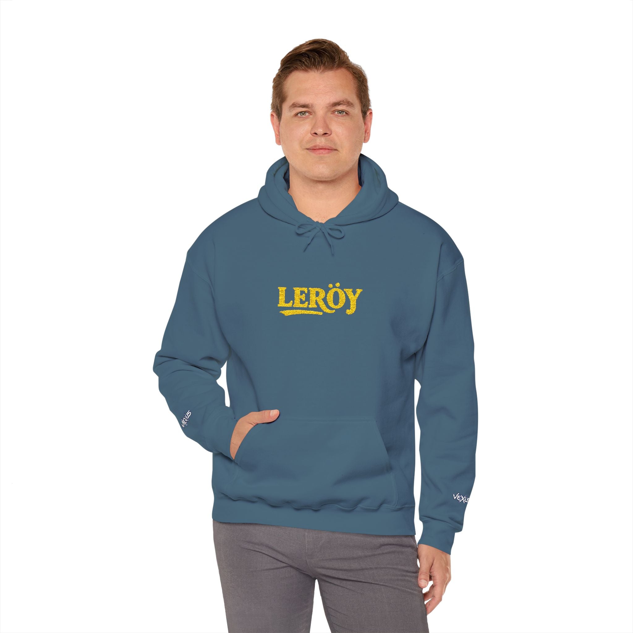 Leroy Floral Script Hoodie — White Cozy Name Graphic Sweatshirt