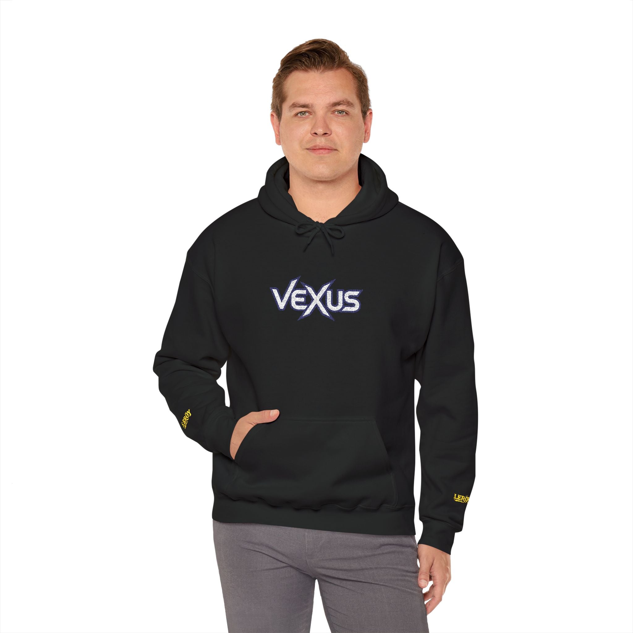 Vexus Logo Hoodie — White Streetwear Pullover with Distressed Graphic