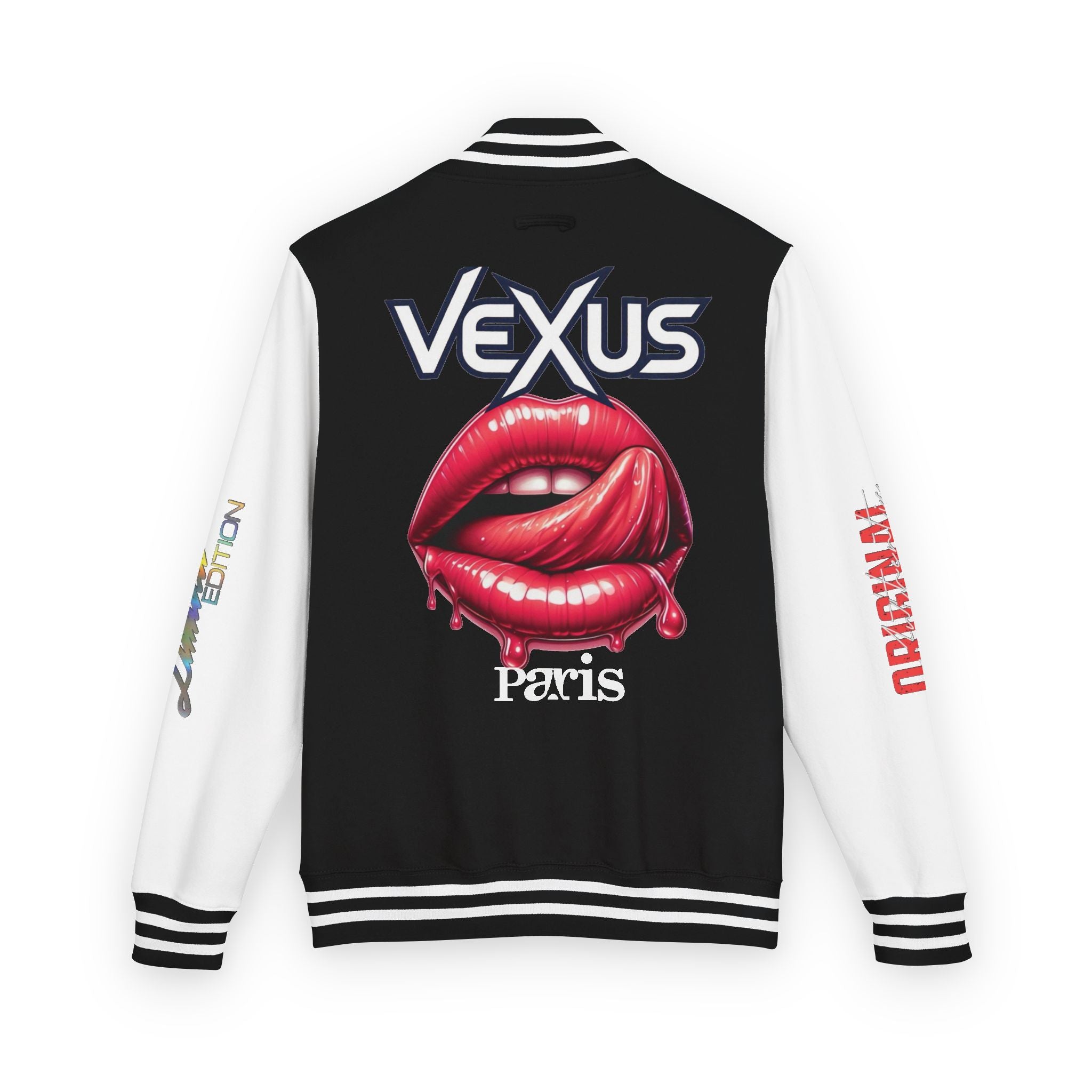 Letterman Jacket — VEXUS Paris Graphic Varsity Jacket with Lip Logo