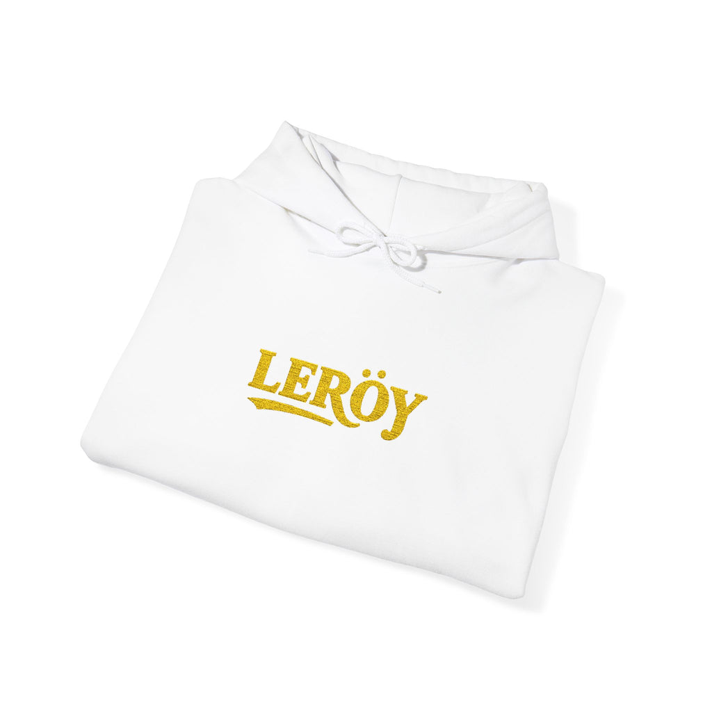 Leroy Floral Script Hoodie — White Cozy Name Graphic Sweatshirt