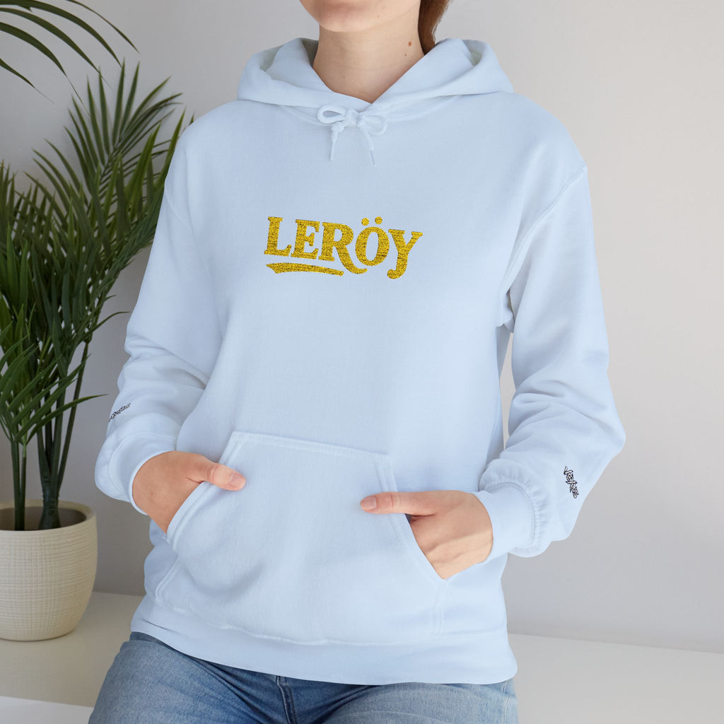 Leroy Floral Script Hoodie — White Cozy Name Graphic Sweatshirt