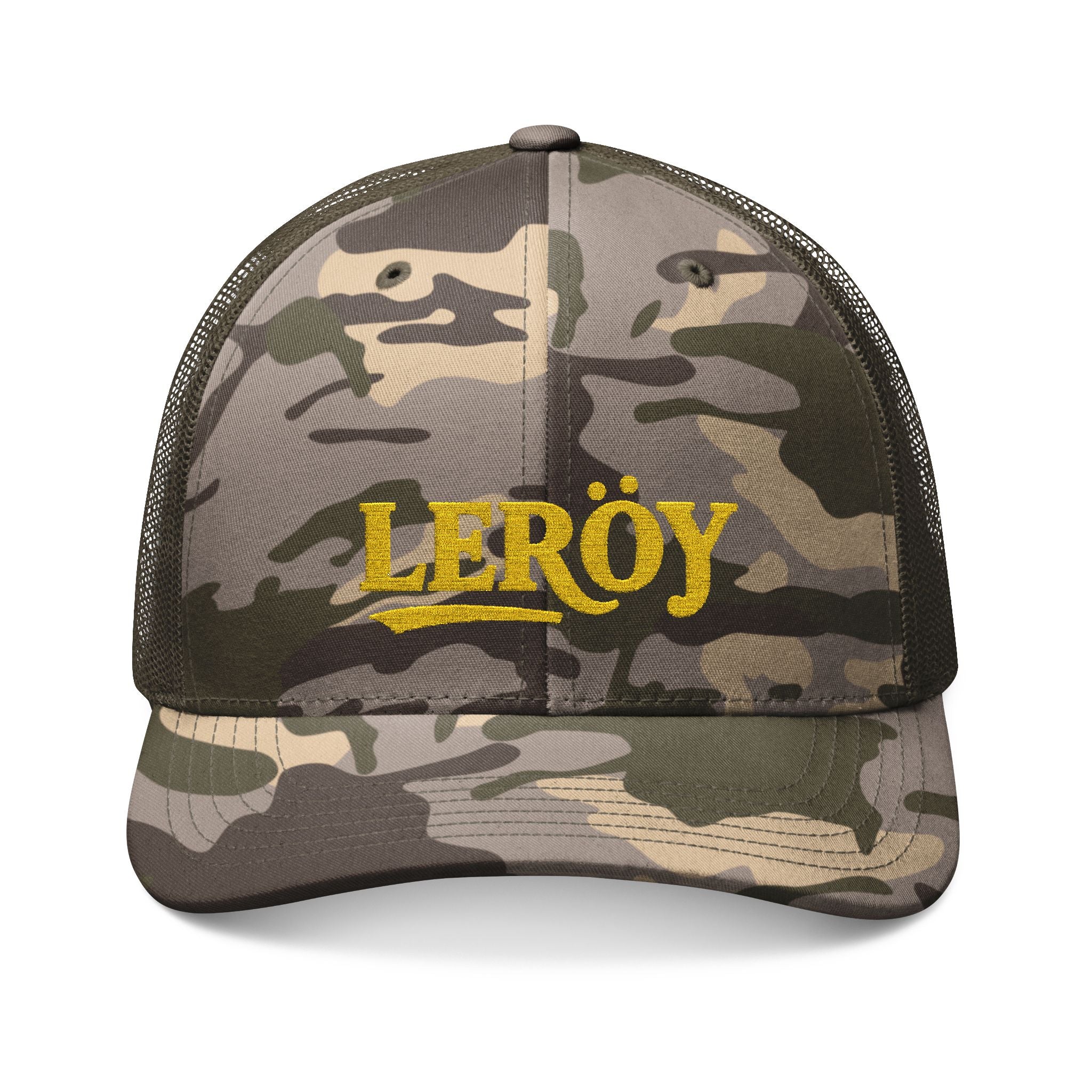 LEROY Camouflage Trucker Hat with Stylish Embroidered Design