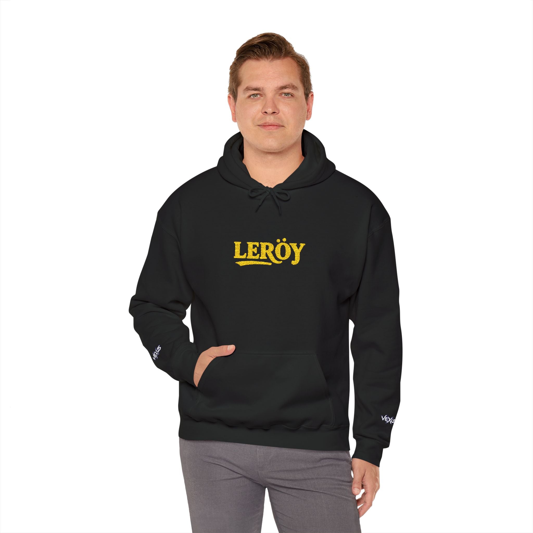 Leroy Floral Script Hoodie — White Cozy Name Graphic Sweatshirt