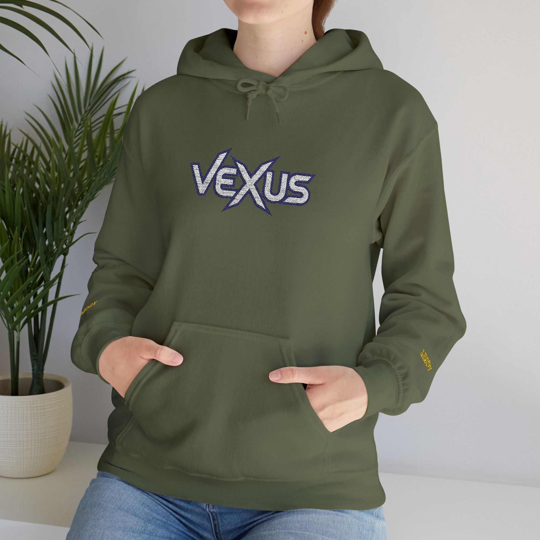 Vexus Logo Hoodie — White Streetwear Pullover with Distressed Graphic