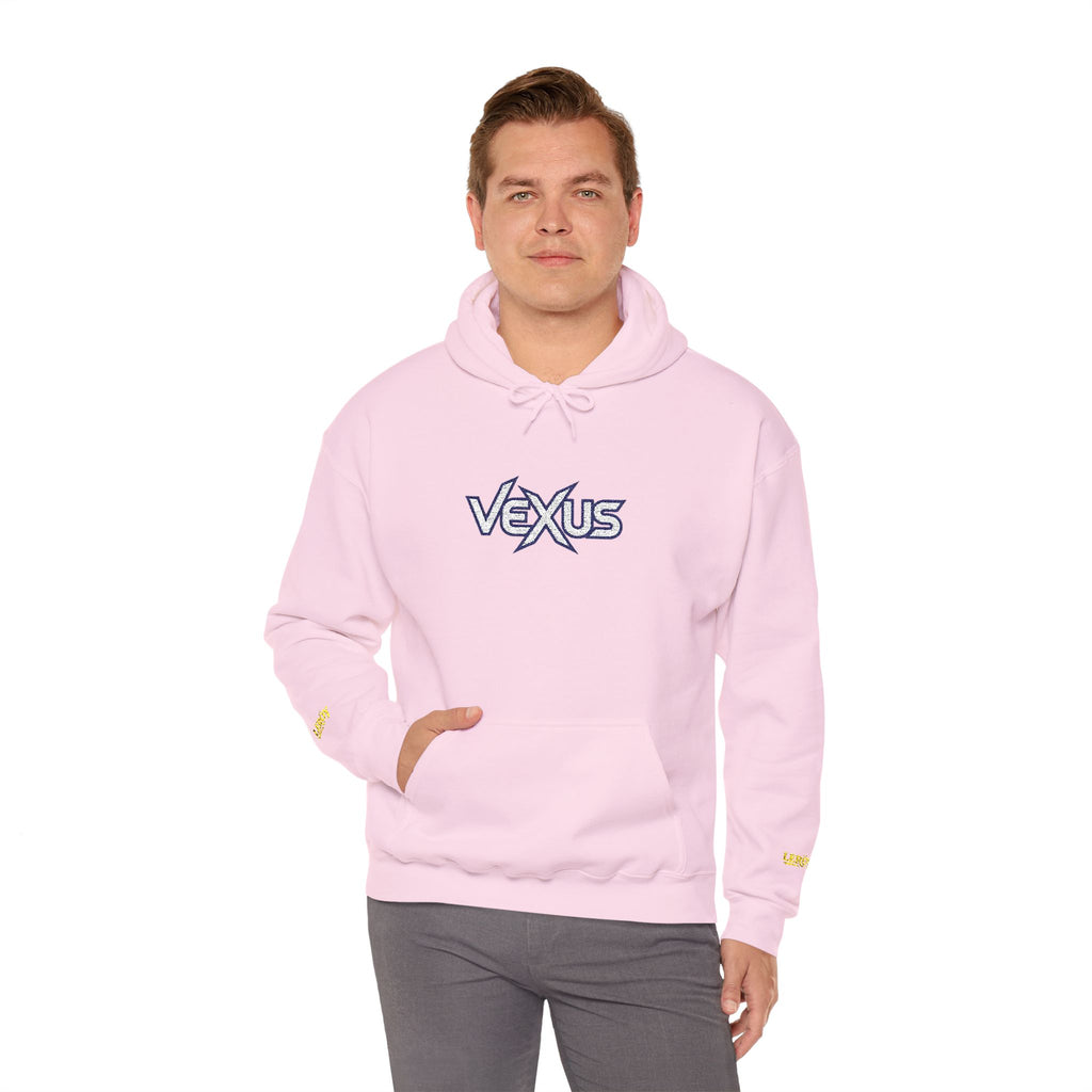 Vexus Logo Hoodie — White Streetwear Pullover with Distressed Graphic