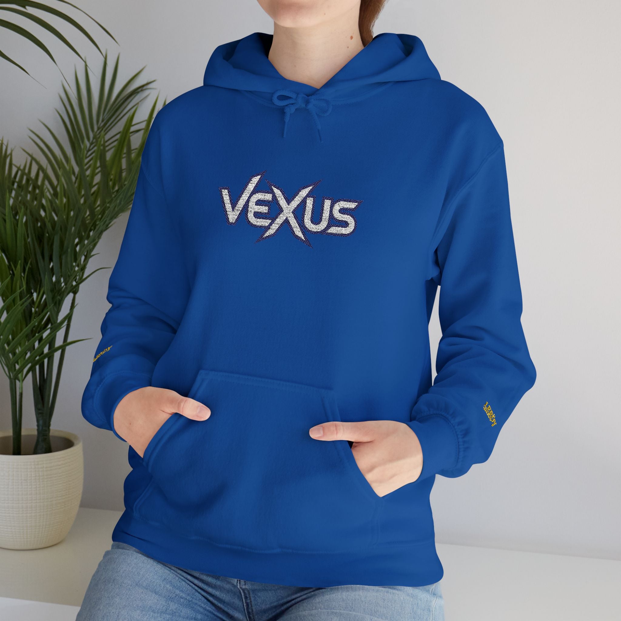 Vexus Logo Hoodie — White Streetwear Pullover with Distressed Graphic