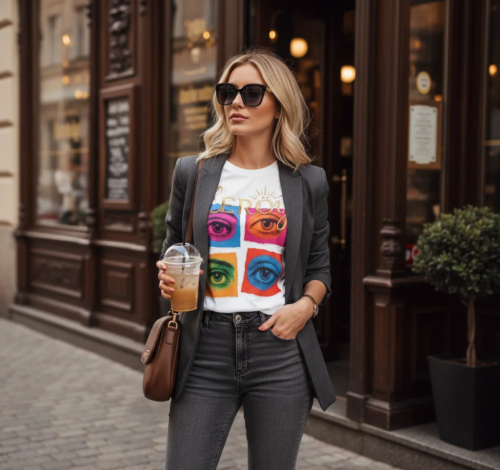 🎨 T-Shirt LERÖY Eye Pop Art  — Retro Psychedelic Graphic Tee with Colorful Eyes