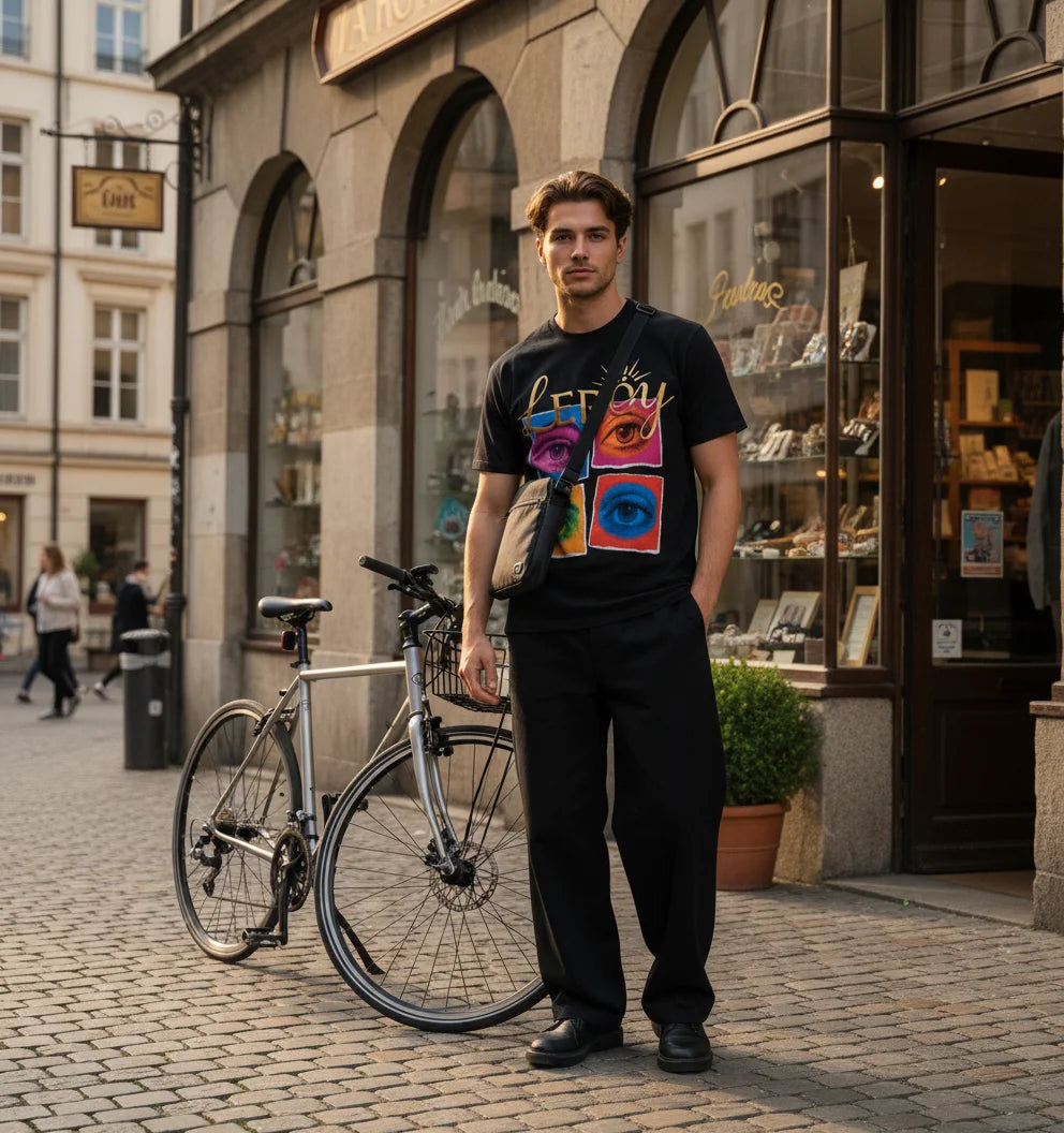 🎨 T-Shirt LERÖY Eye Pop Art  — Retro Psychedelic Graphic Tee with Colorful Eyes