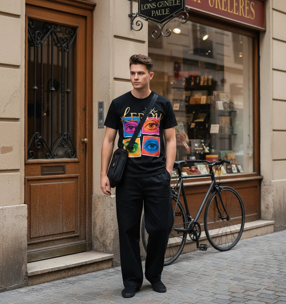 🎨 T-Shirt LERÖY Eye Pop Art  — Retro Psychedelic Graphic Tee with Colorful Eyes